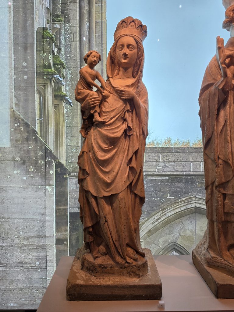 Alabaster figure of Virgin and child.